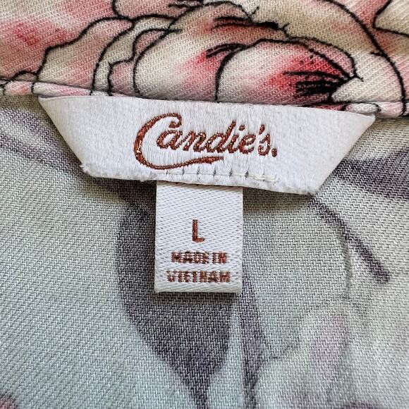 Candies Womens Crop Top Collared Button Down Tie Front Short Sleeve Floral Large - Picture 9 of 11